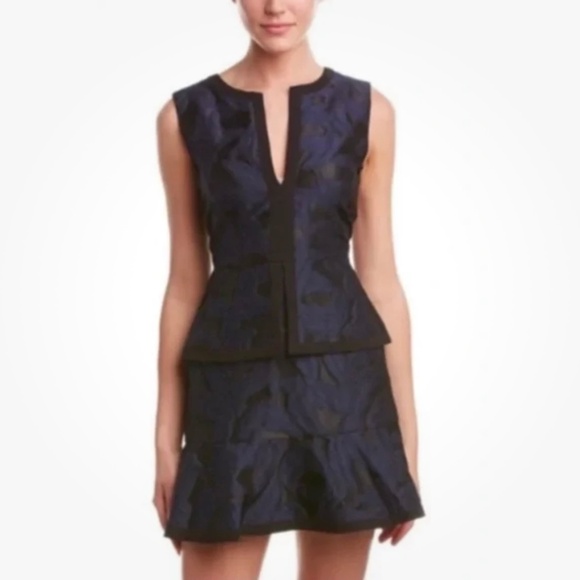 BCBGMaxazria Suni Jacquard Sheath Dress Sz 0 Navy Blue Cocktail Party Festive - Picture 2 of 13